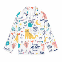 Cargar imagen en el visor de la galería, Conjunto de pijama infantil de 2 piezas con top de manga larga abotonado y pantalón SDS059 personalizado con patrón foto texto (impresión de imagen única)
