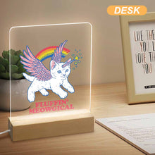 Cargar imagen en el visor de la galería, Luz nocturna acrílica con base cuadrada de madera personalizado con patrón foto texto
