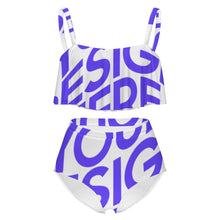 Cargar imagen en el visor de la galería, Traje de baño para mujer MSYX464 Trajes de baño de dos piezas Top con volantes y parte inferior de cintura alta Conjunto de bikini personalizado con patrón foto texto
