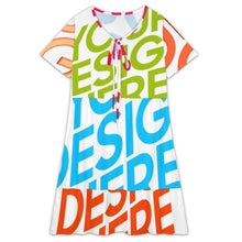 Cargar imagen en el visor de la galería, Vestido de verano para mujer cuello en V manga corta minivestido informal LYQ117 personalizado con patrón foto texto (impresión de imágenes múltiples)
