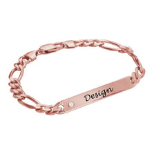 Cargar imagen en el visor de la galería, Pulsera de plata de ley 925 para mujer hombre con tira de circonitas chapada en oro rosa S0007 Personalizada Grabada con Texto Nombre
