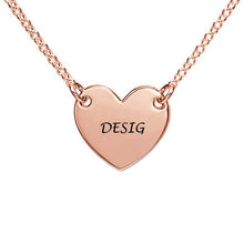 Cargar imagen en el visor de la galería, Collar de corazón longitud ajustable en plata de ley 925 chapado de oro rosa de 18K para mujer X0057 Personalizado con texto nombre
