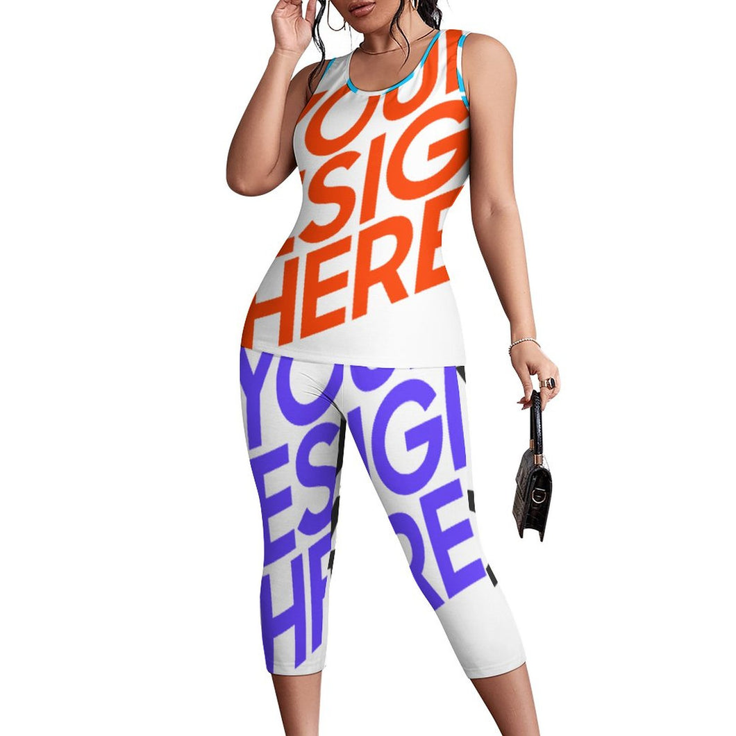 Camiseta sin manga pantalones cortos Traje / Conjunto ajustado de dos piezas para mujer PTZ Personalizada con Impresión Completa de múltiples imágenes con Foto Logo Patrón Texto